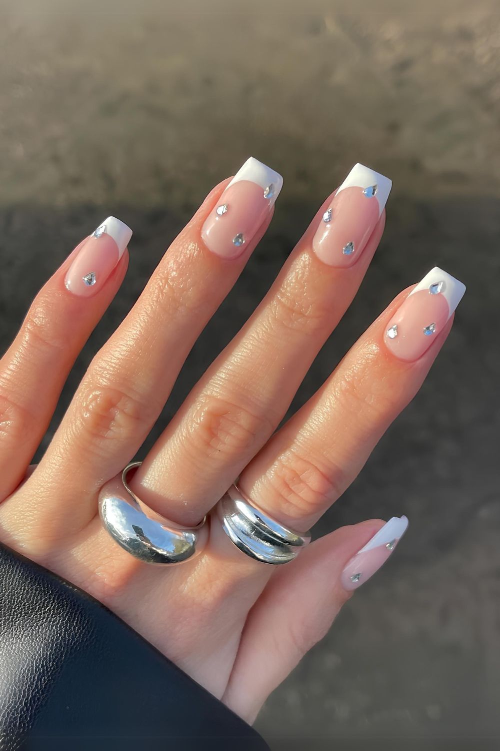 White French nails with gems