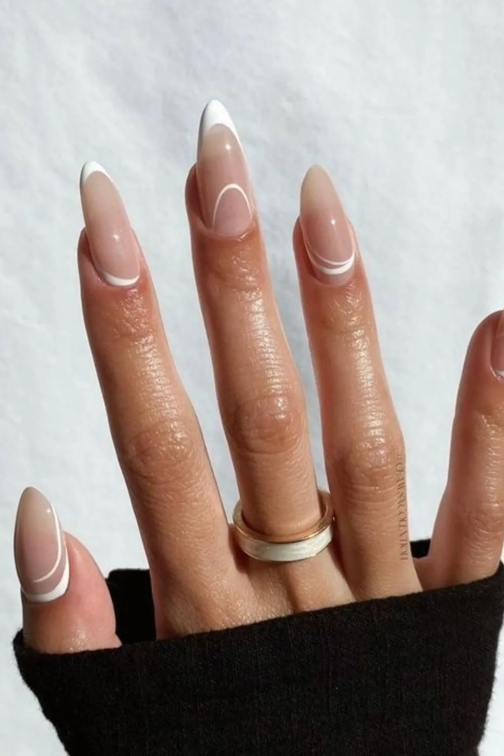 White French tip nails with lines