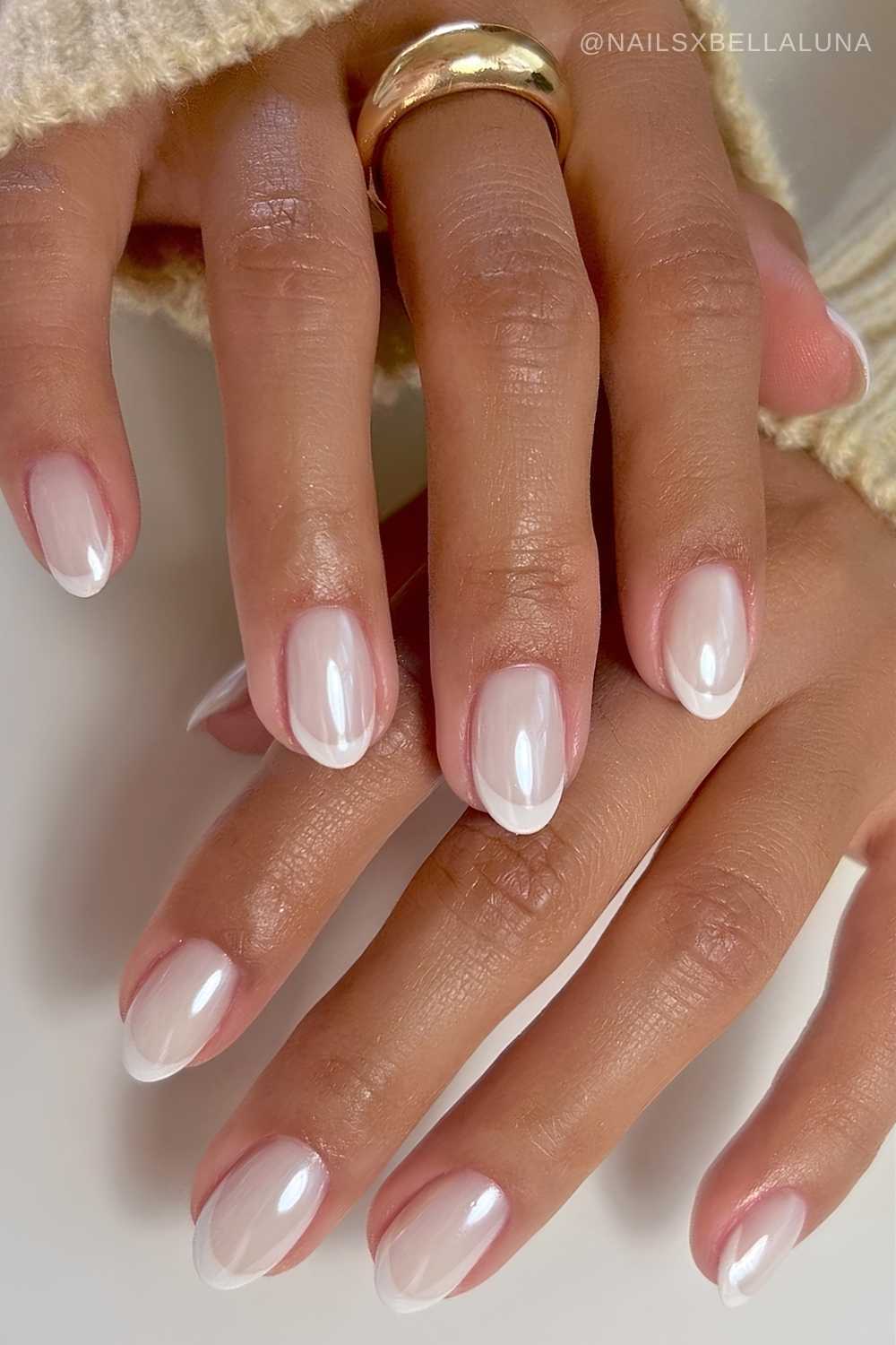 White chrome iced effect French nails