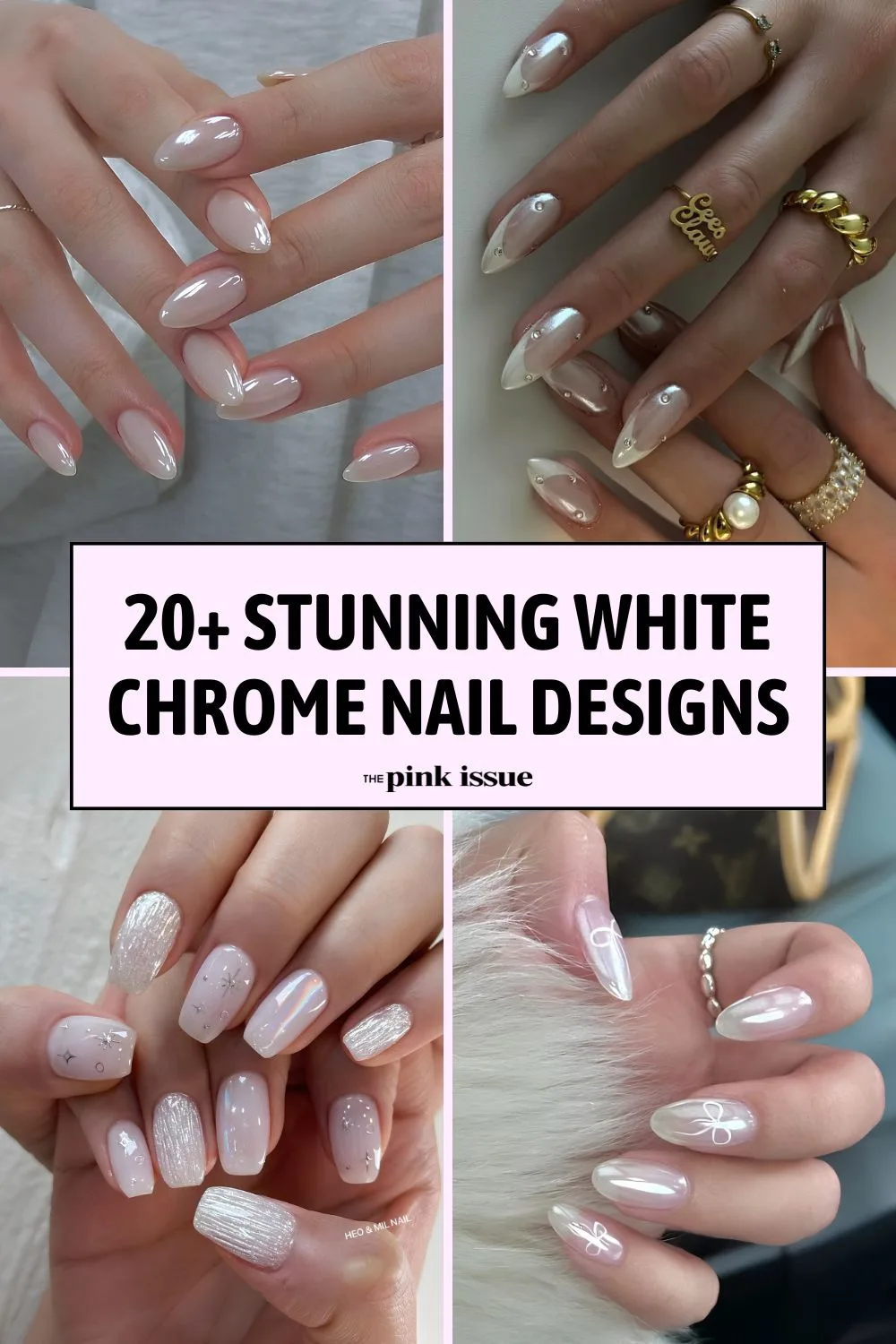 White chrome nail ideas Pinterest