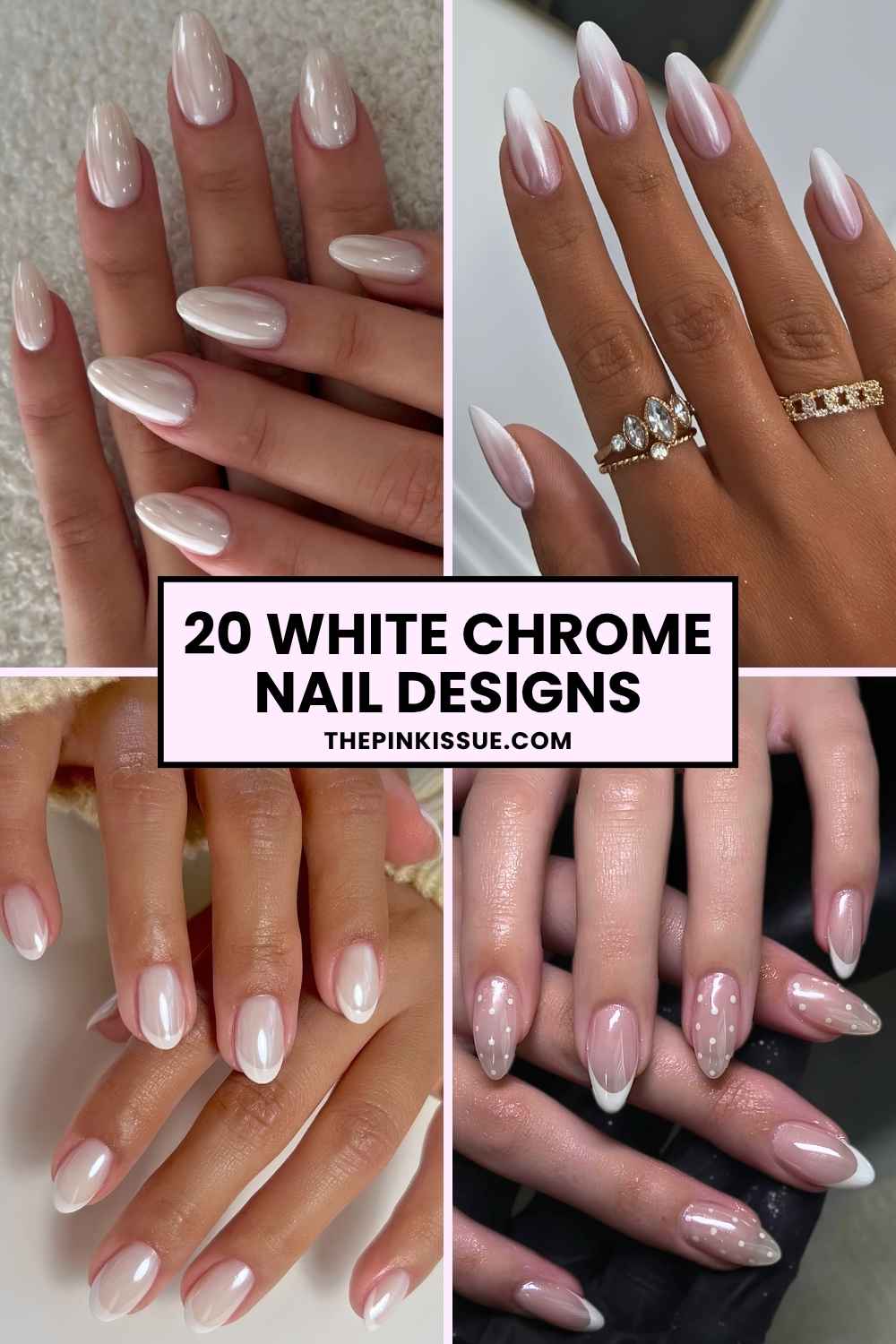 White chrome nail ideas Pinterest