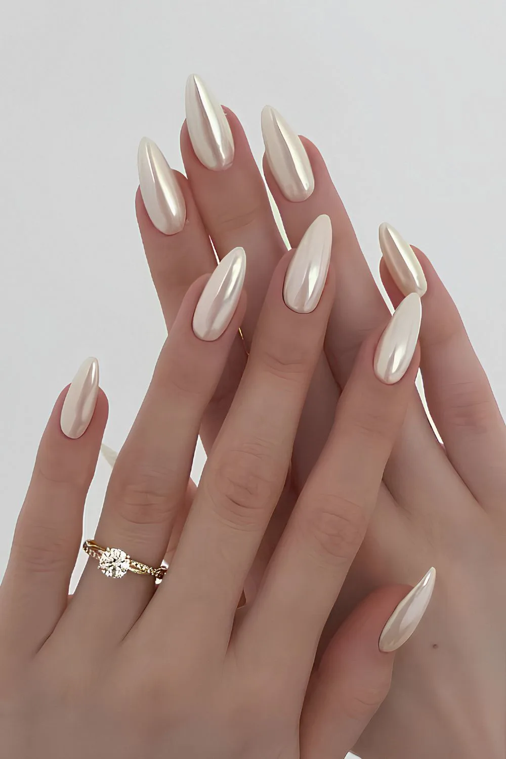 White mani with pearl chrome finish