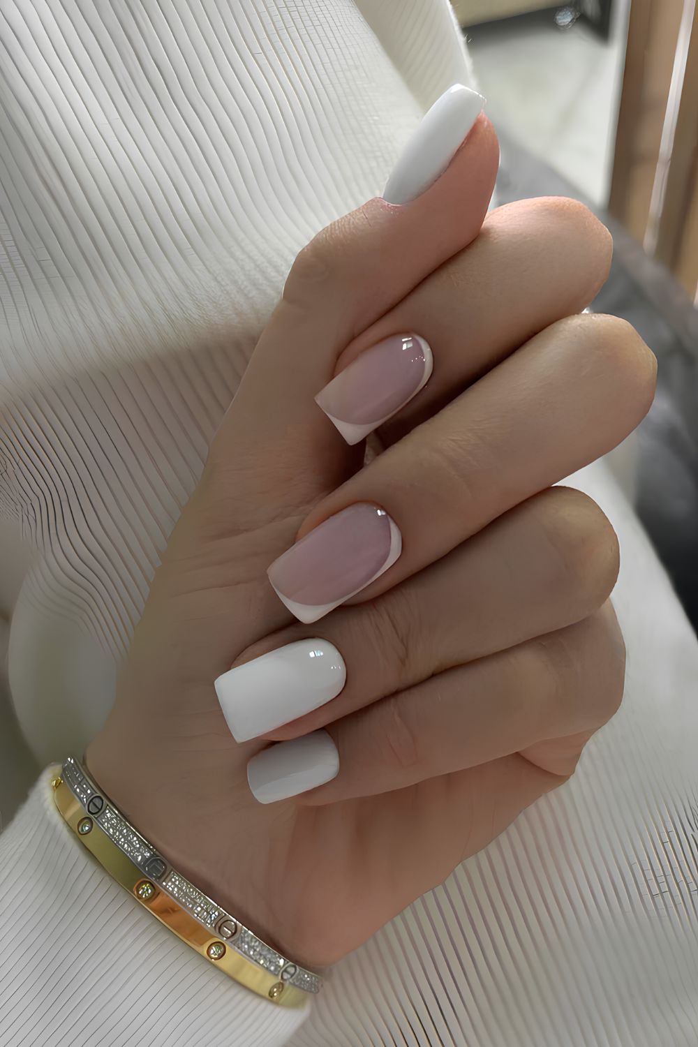 White nails with border french tip accent