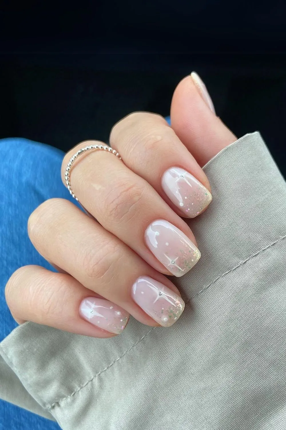 White nails with gold ombre tips