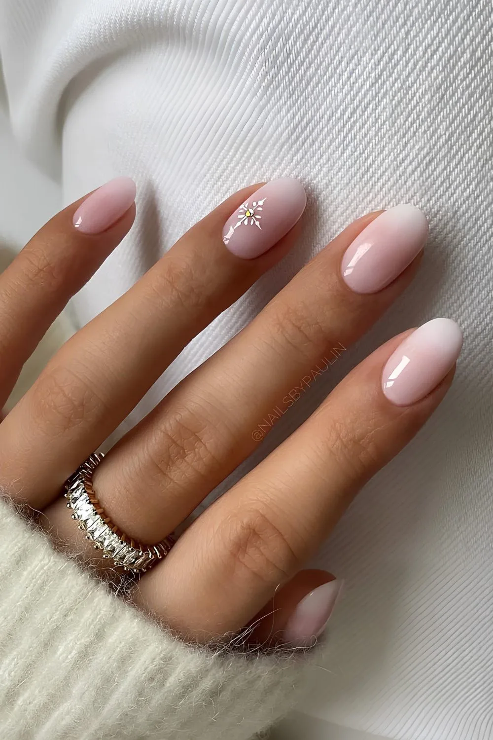 White ombre nails with snowflake accent