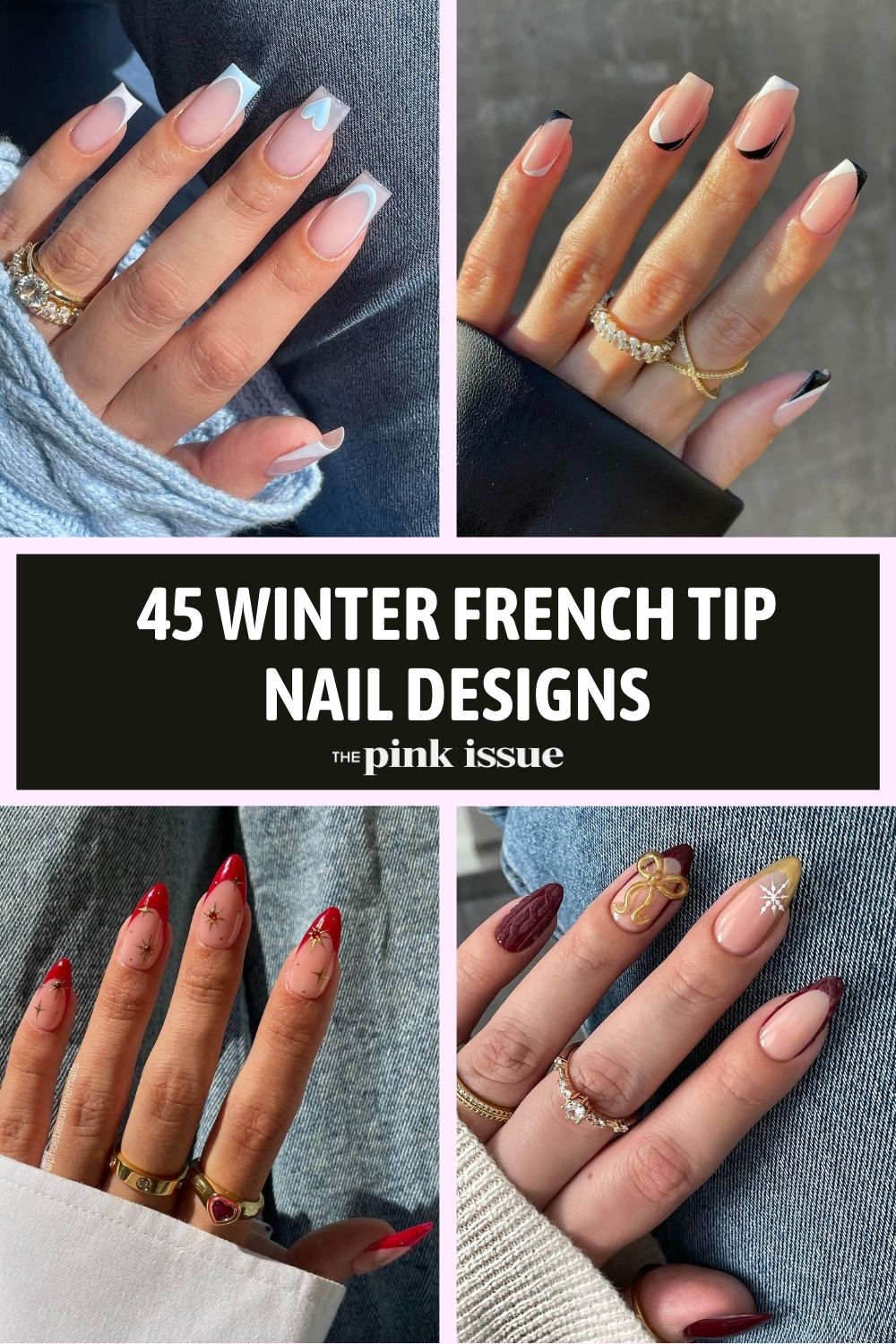 Winter French tip nail designs Pinterest