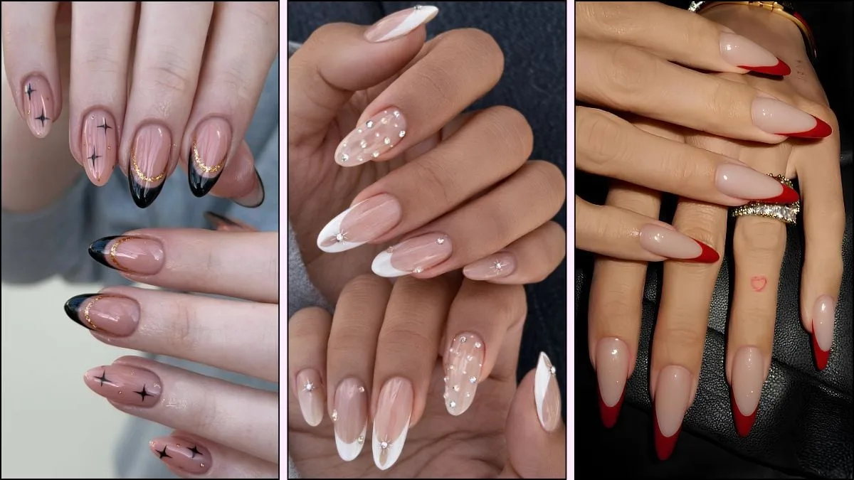 A collage of French tip nail designs for winter