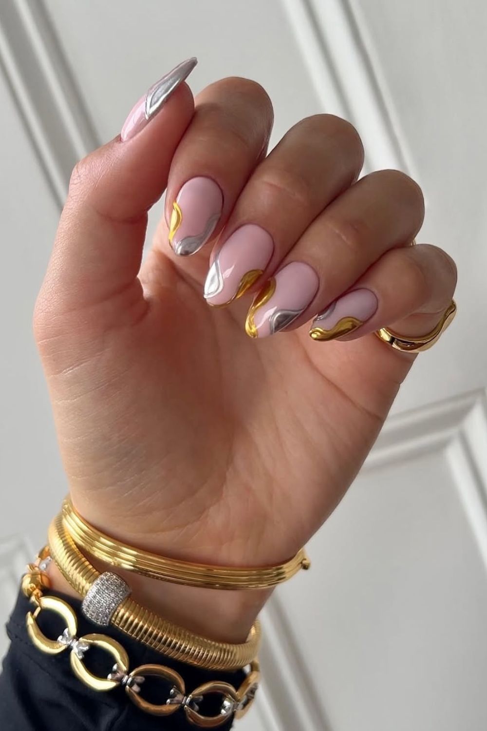 gold and silver nails with a bit of 3d