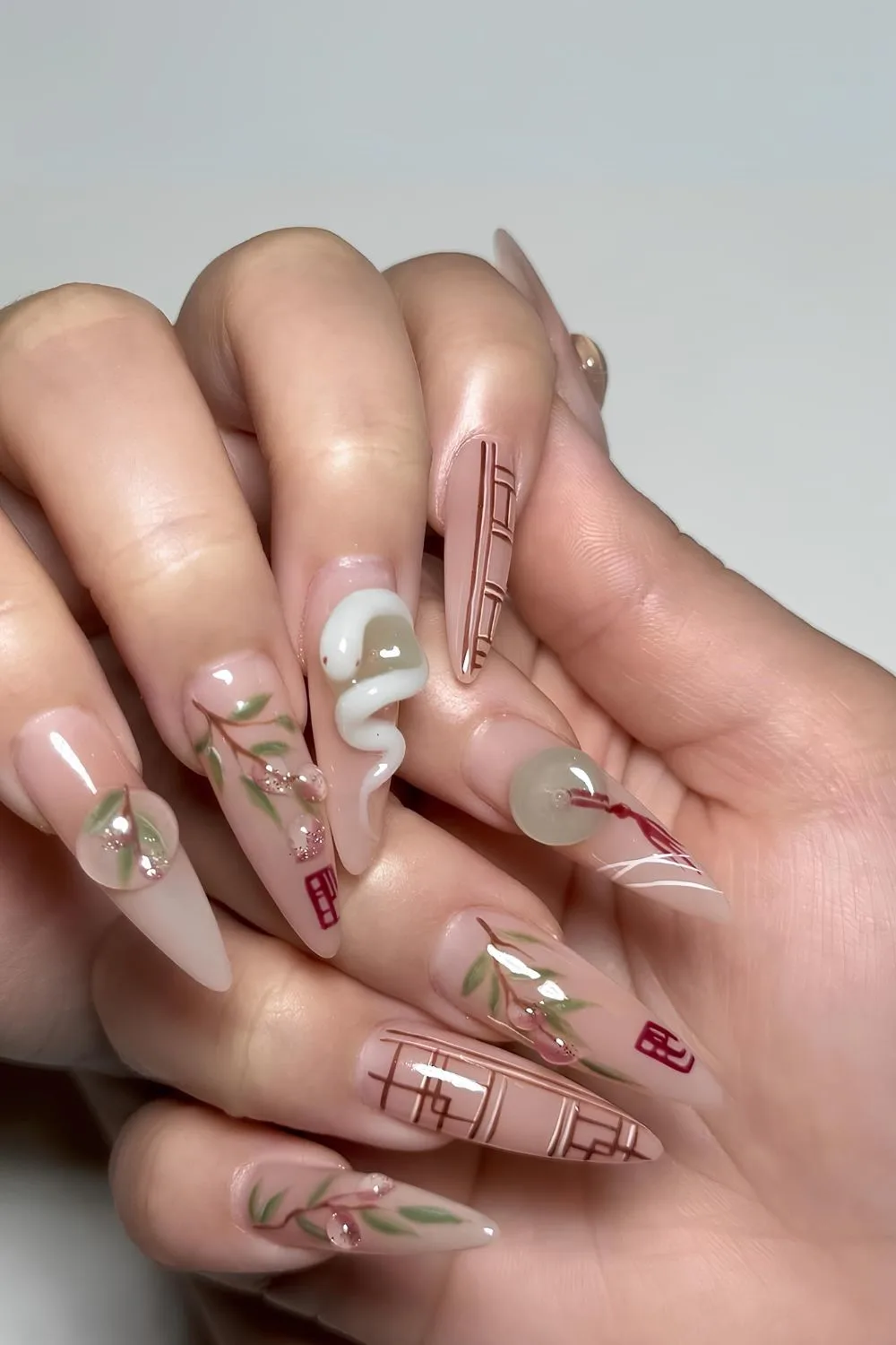 3d snake nails for lunar new year