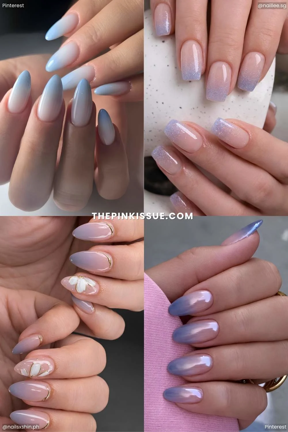 A collage of blue ombre manis
