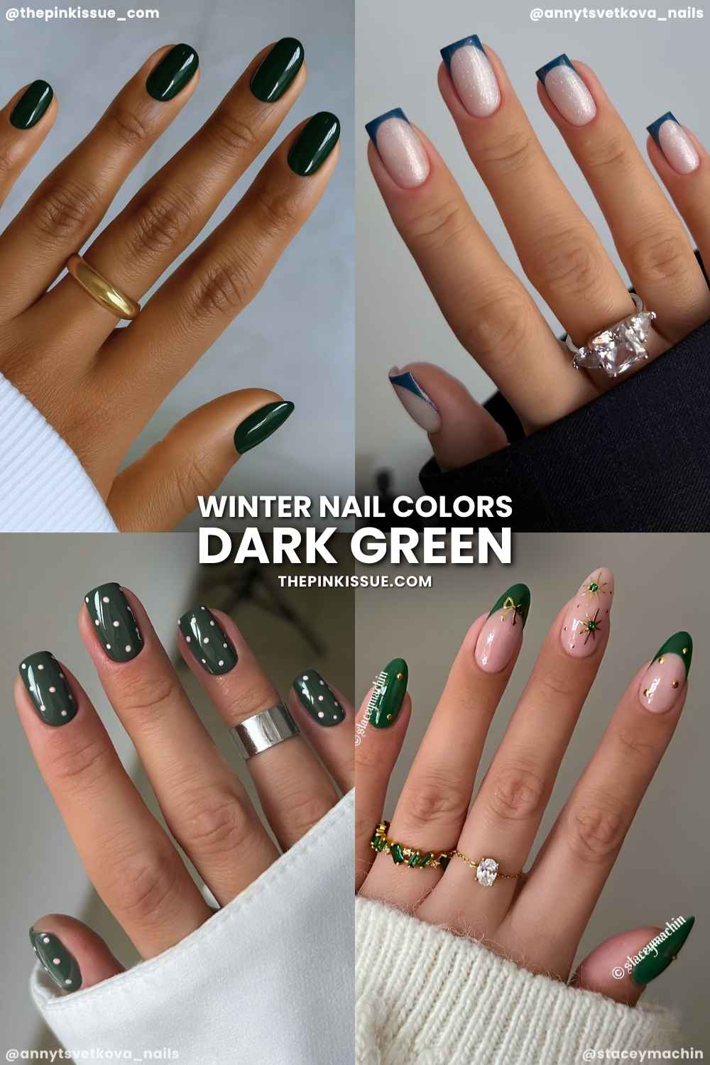 A mix of dark green winter nails