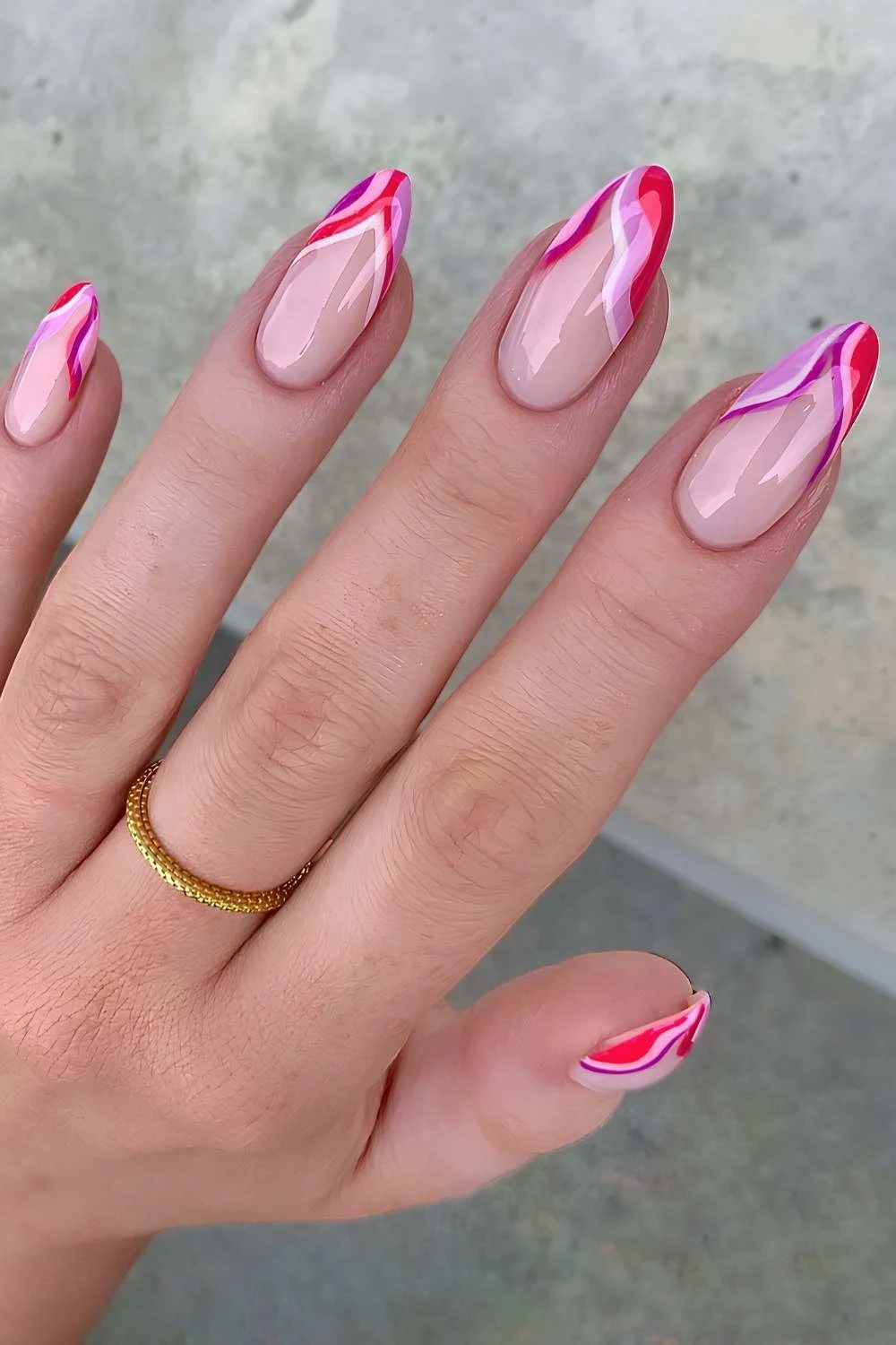 Abstract pink and purple French nails