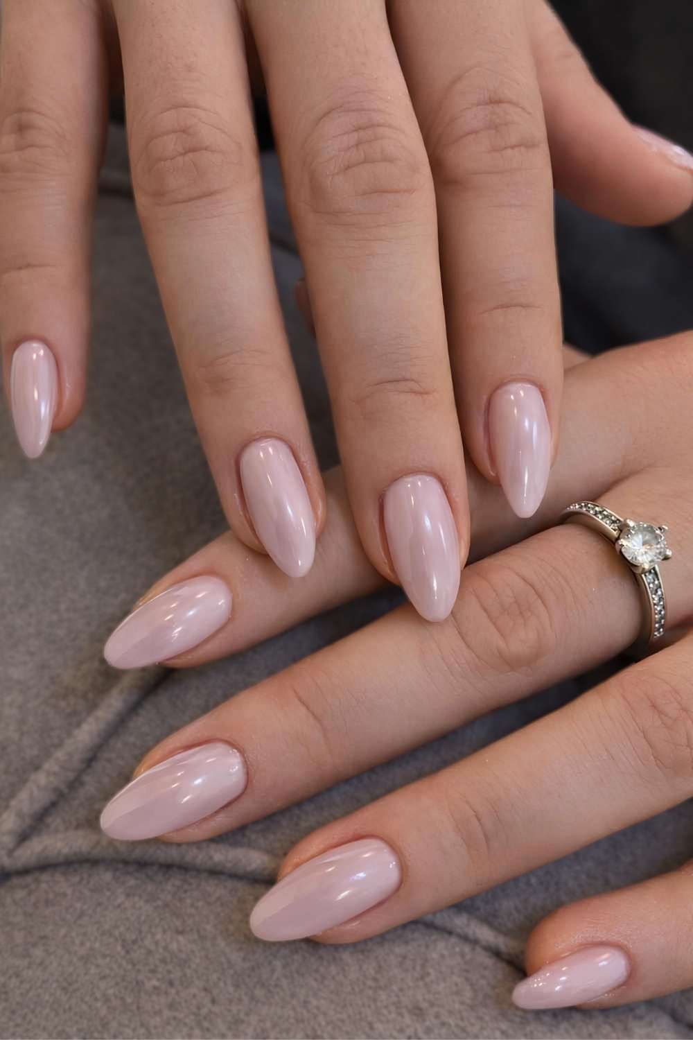 Almond neutral chrome nails