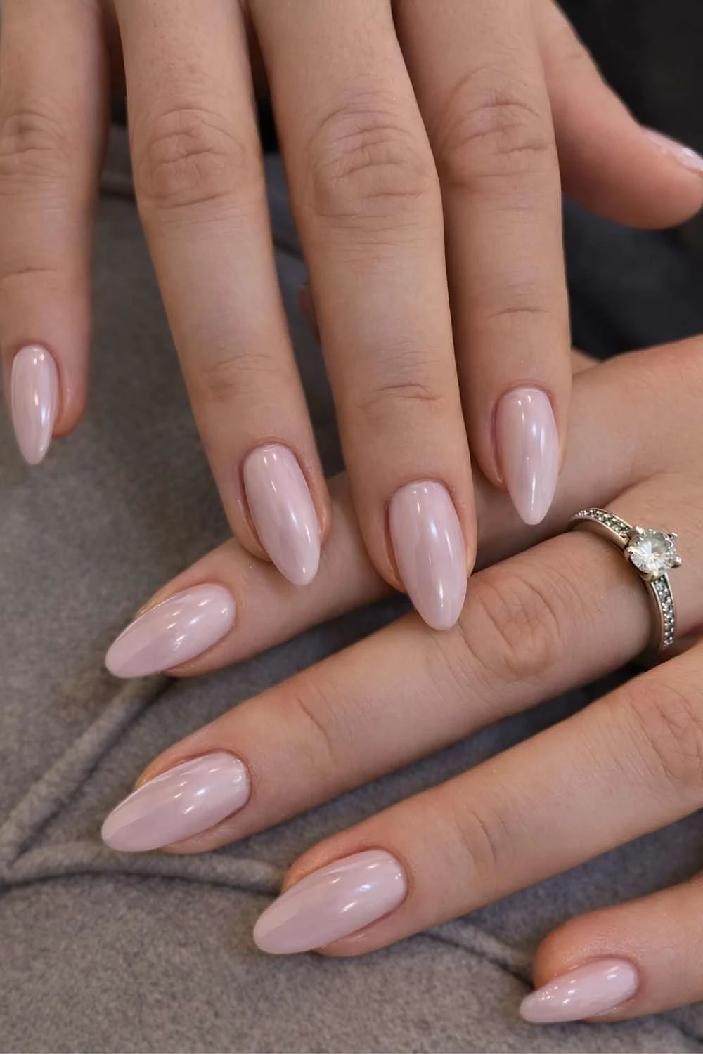 Almond neutral chrome nails