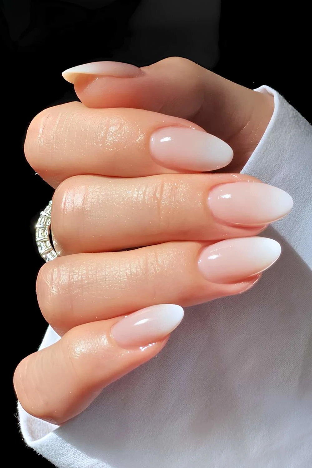 Almond shaped white ombre nails