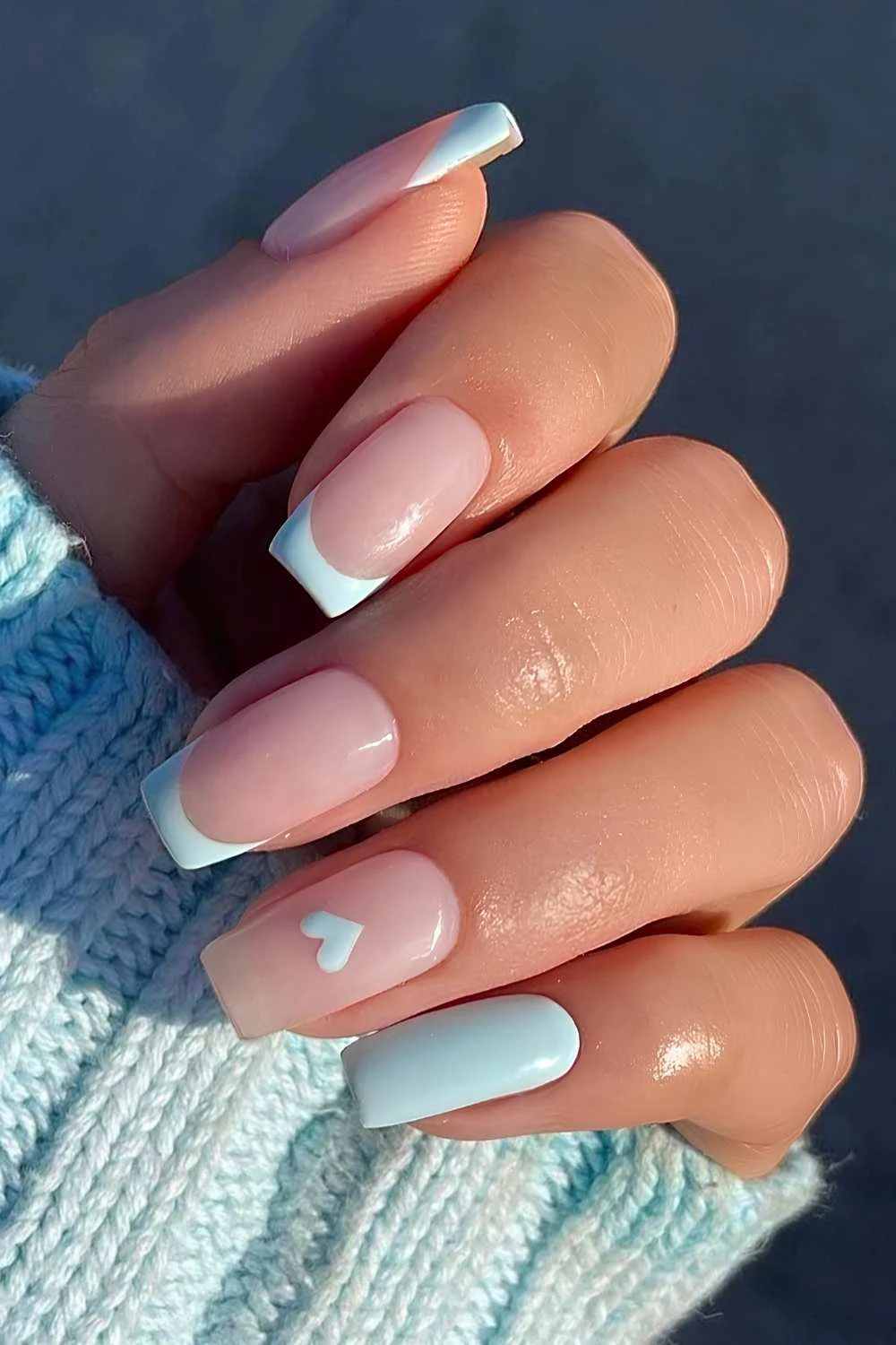 Baby blue heart manicure