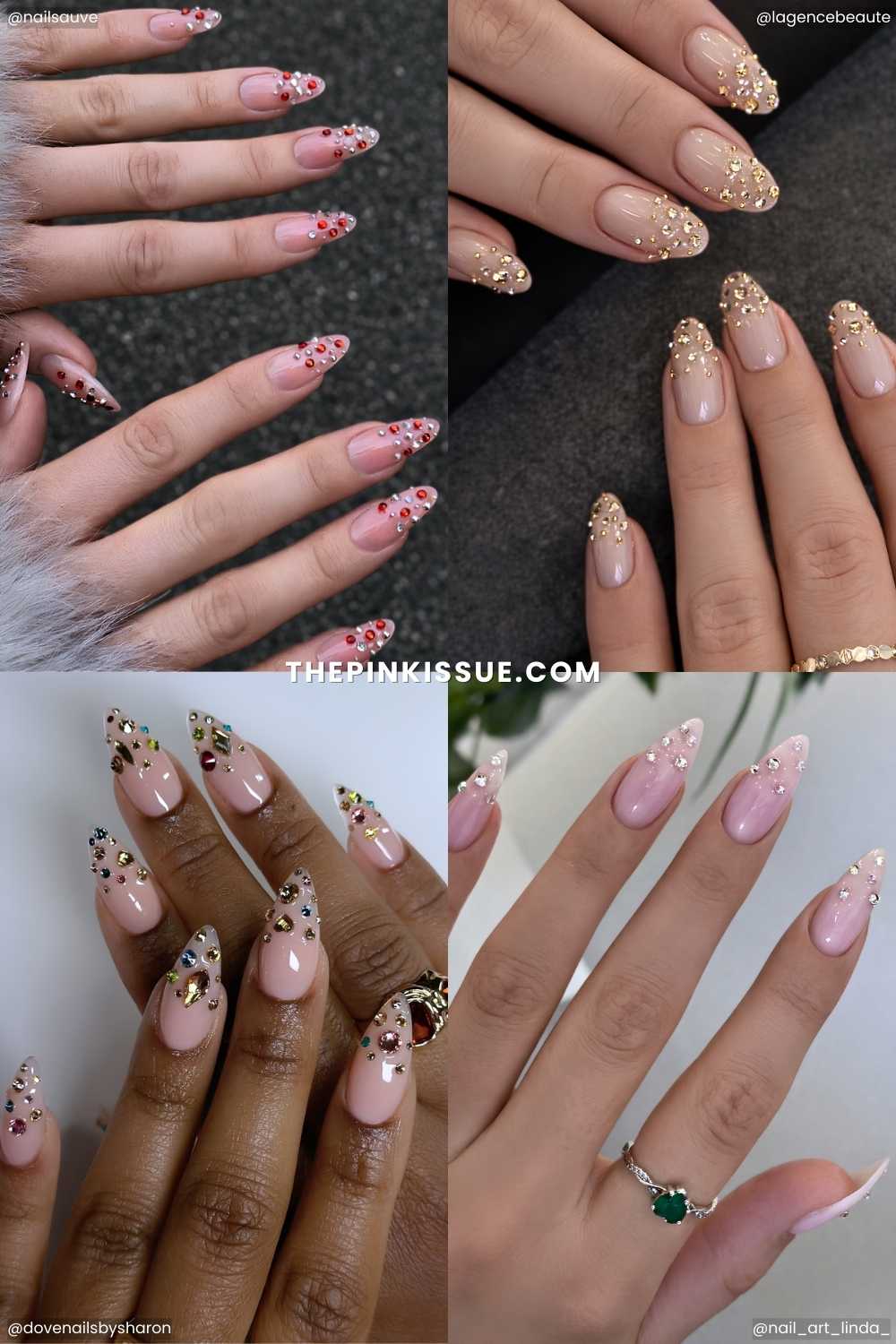 A mix of bedazzled ombre nail designs
