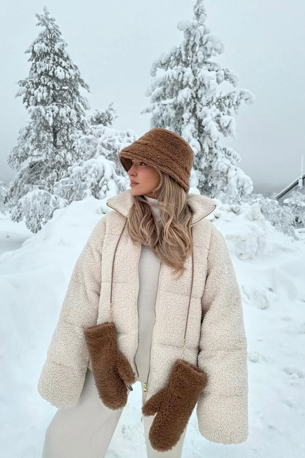 Beige Sherpa Jacket & Fuzzy Mittens