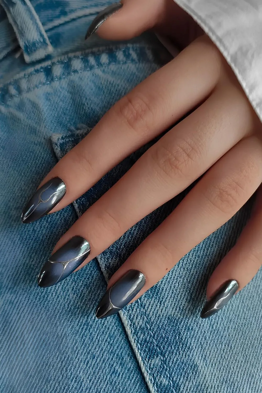 Black and blue aura mani with silver accents