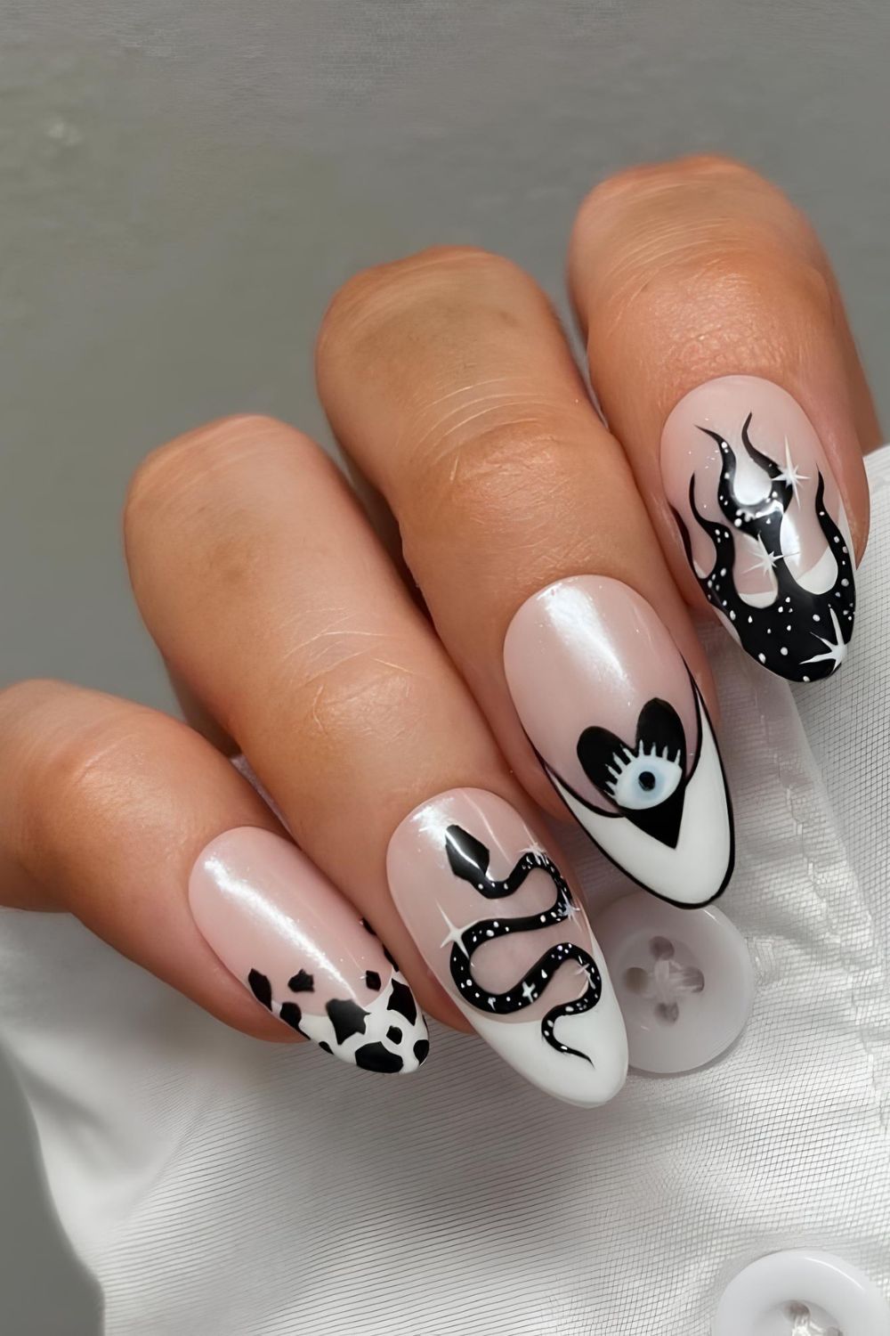 Black and white lunar new year inspired nails