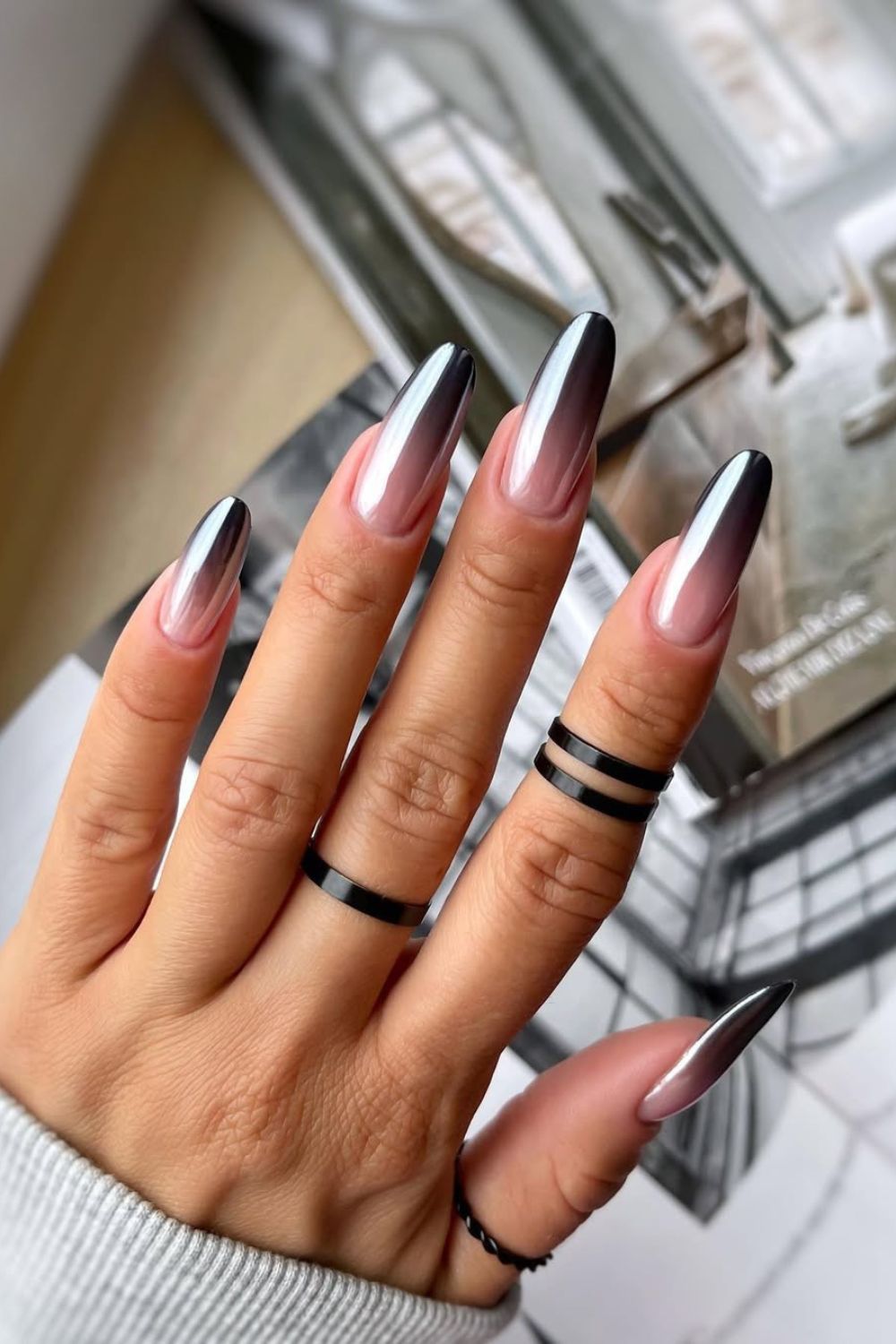 Black chrome ombre nails