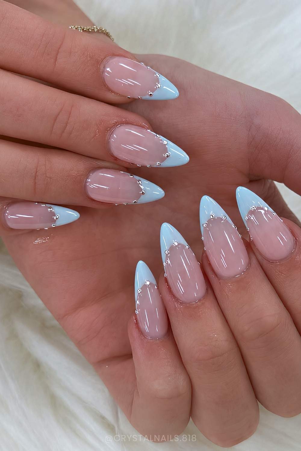 Blue French mani with silver studs