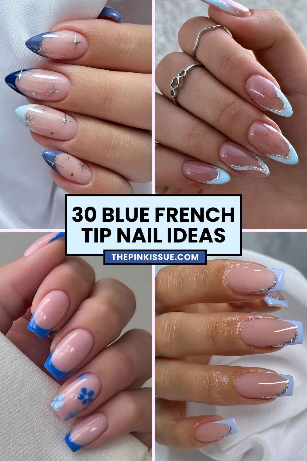 Blue French tip nail inspo Pinterest