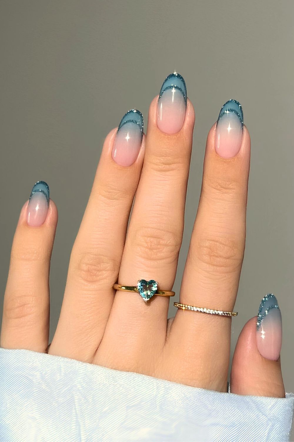 Blue glitter double French tip nails!