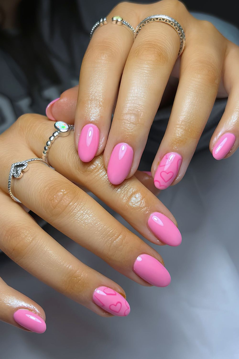 Bubblegum pink nails with hearts