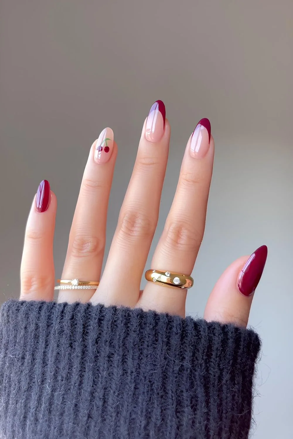 Cherry red nails with double cherry accent