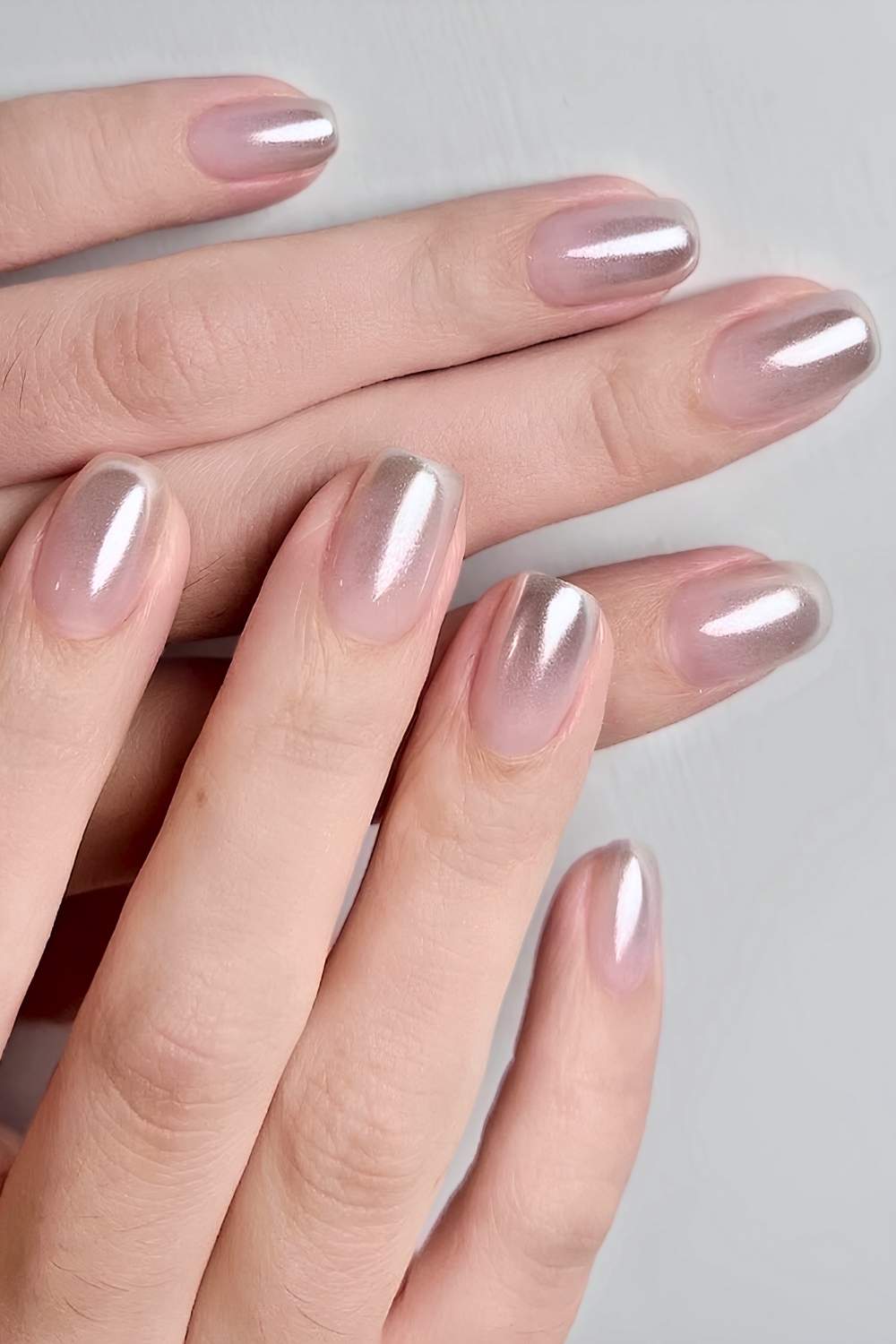 Chrome silver ombre manicure