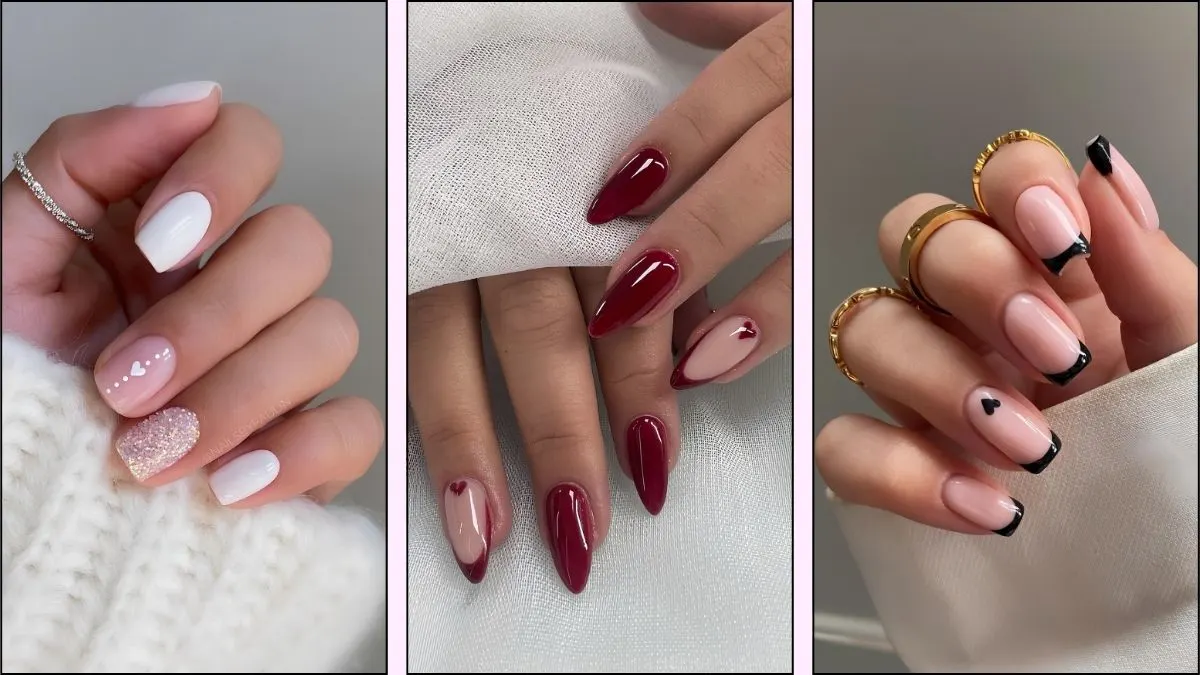 A collage of classy nail designs for Valentine's Day