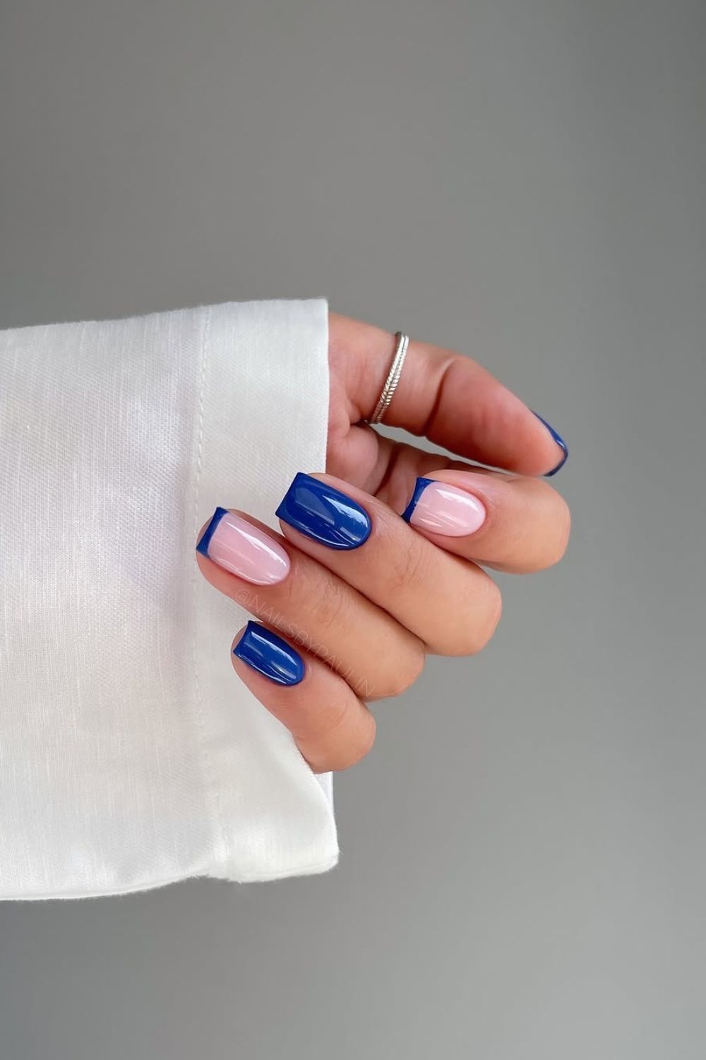 Cobalt blue solid and French mix nails