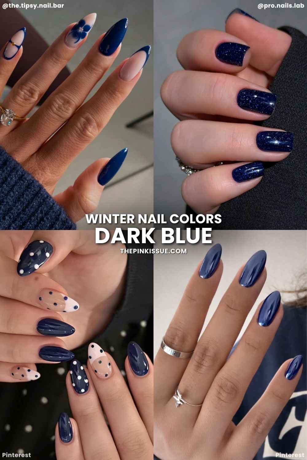 Collection of dark blue winter nails