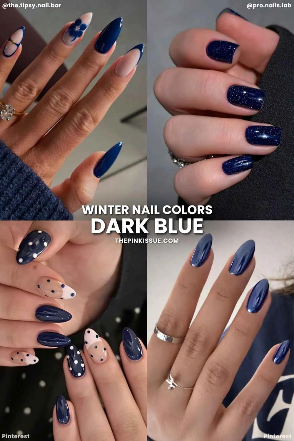 Collection of dark blue winter nails