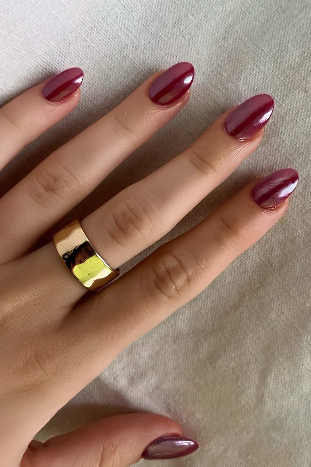 Dark cherry red chrome mani