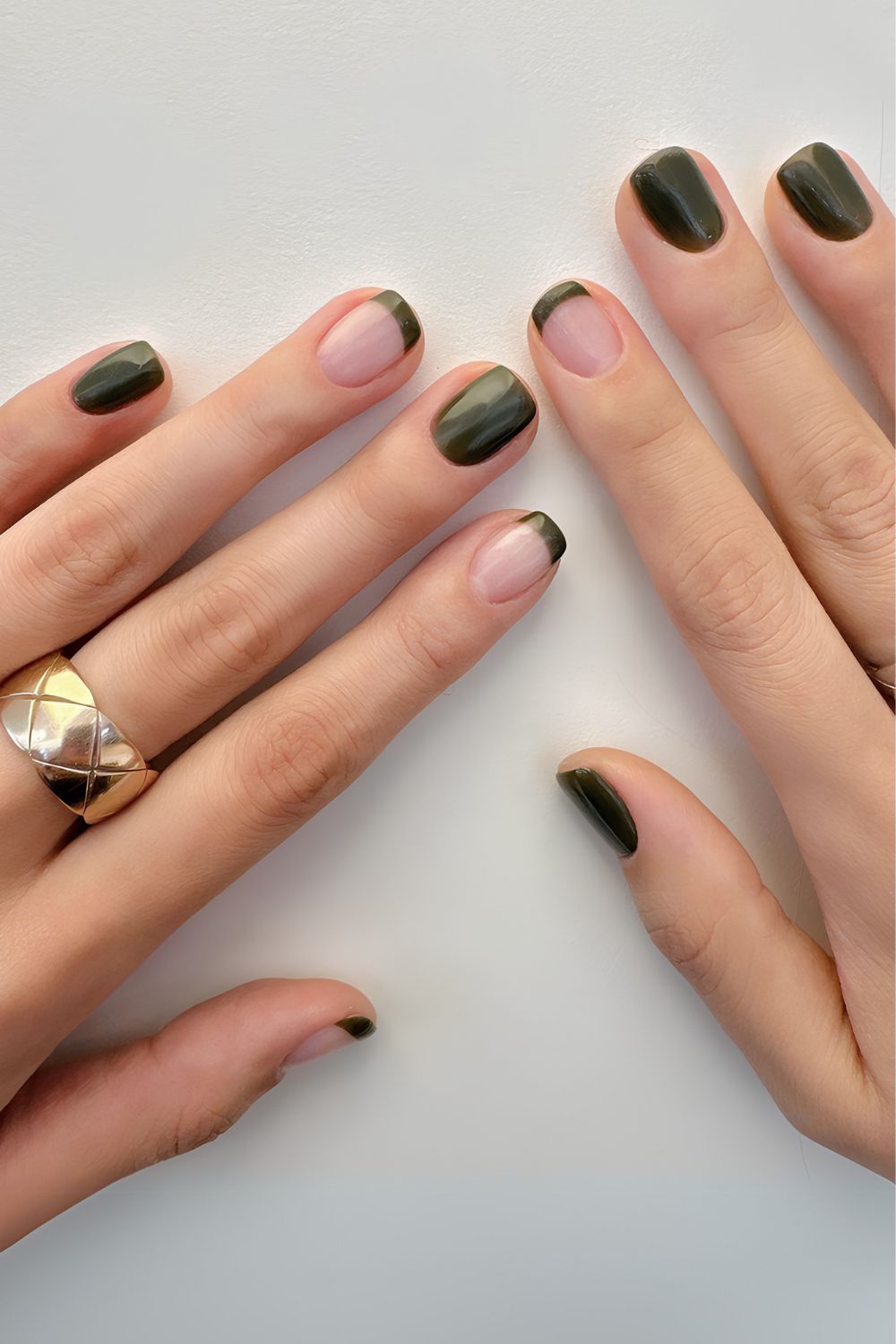 Dark green solid and french tip mix mani