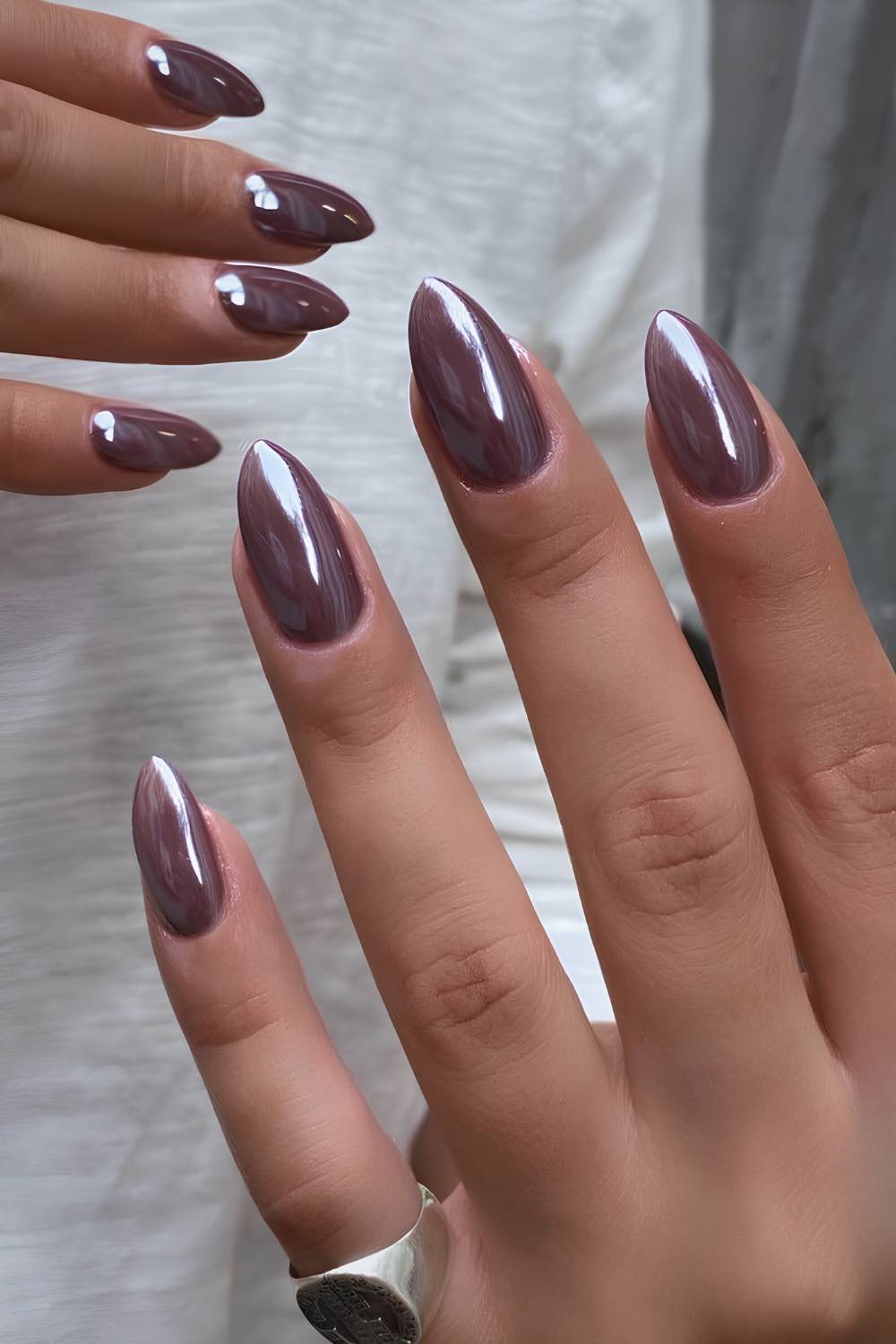 Dark mauve chrome nails