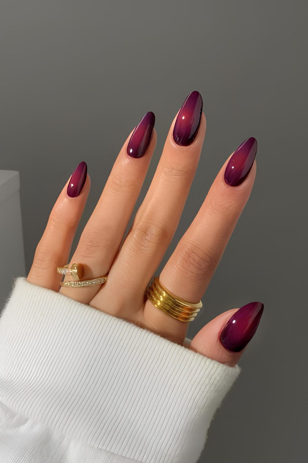 Dark plum and red aura mani