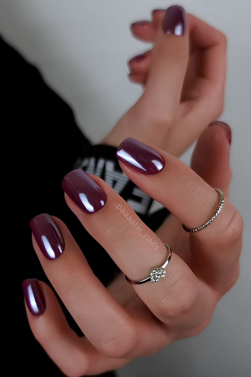 Deep plum chrome nails