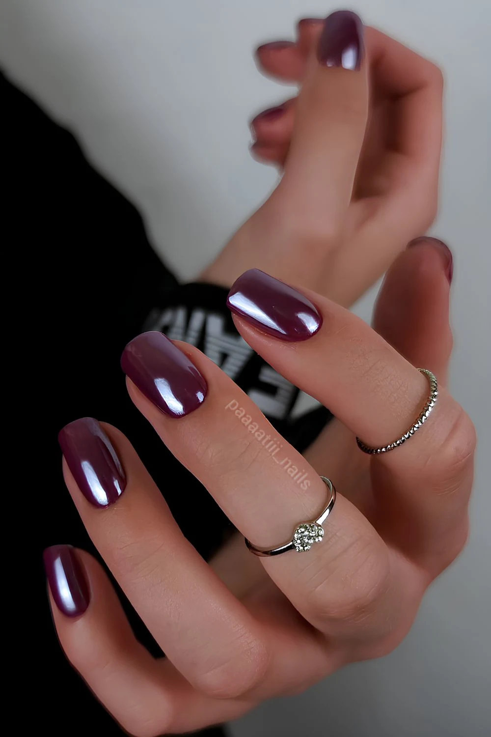 Deep plum chrome nails