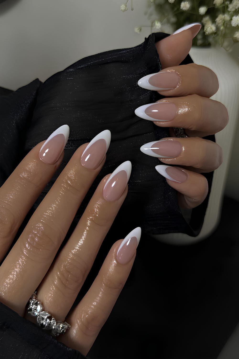 Deep white French tip mani