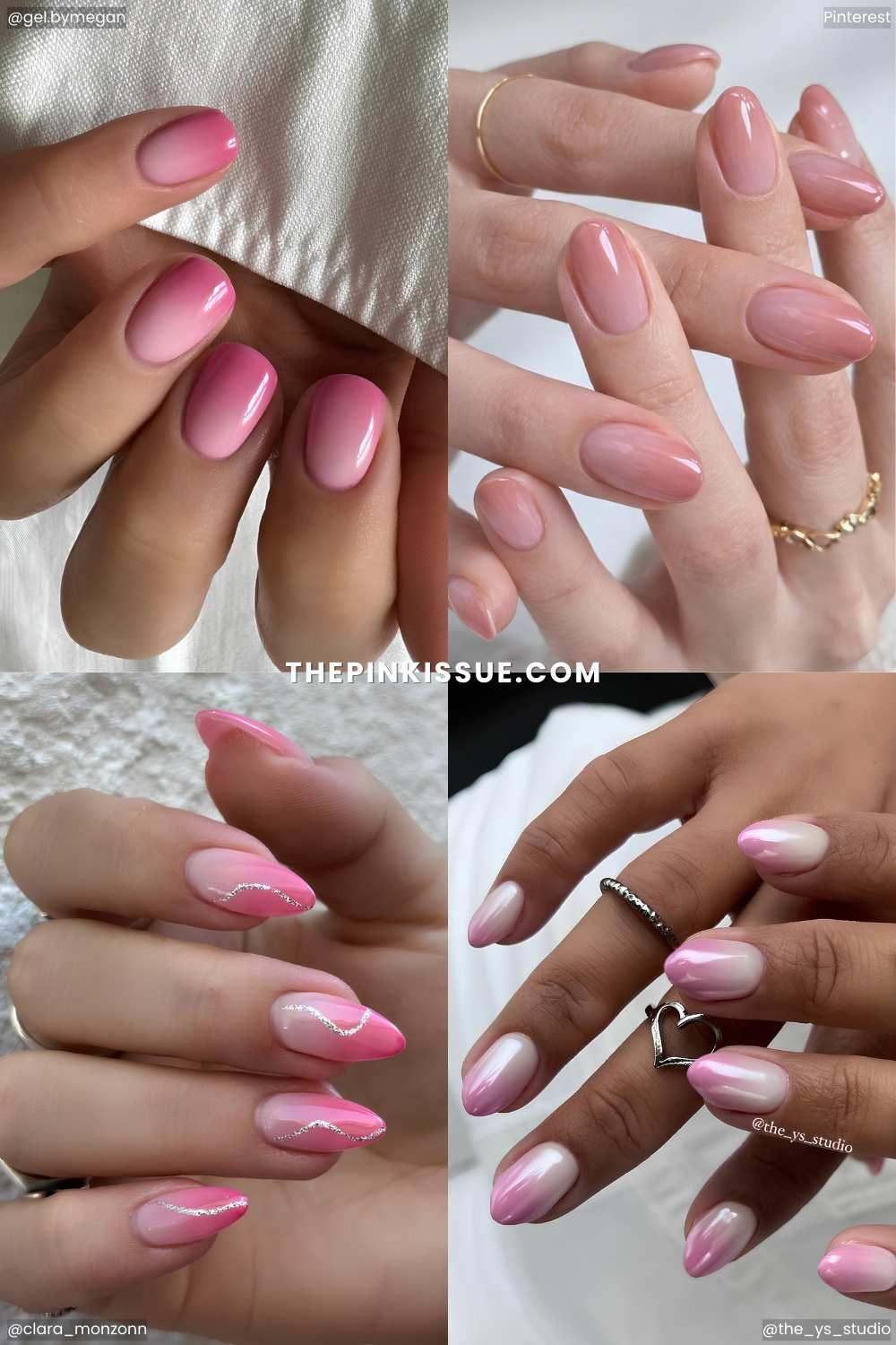 A mix of pink ombre manicures