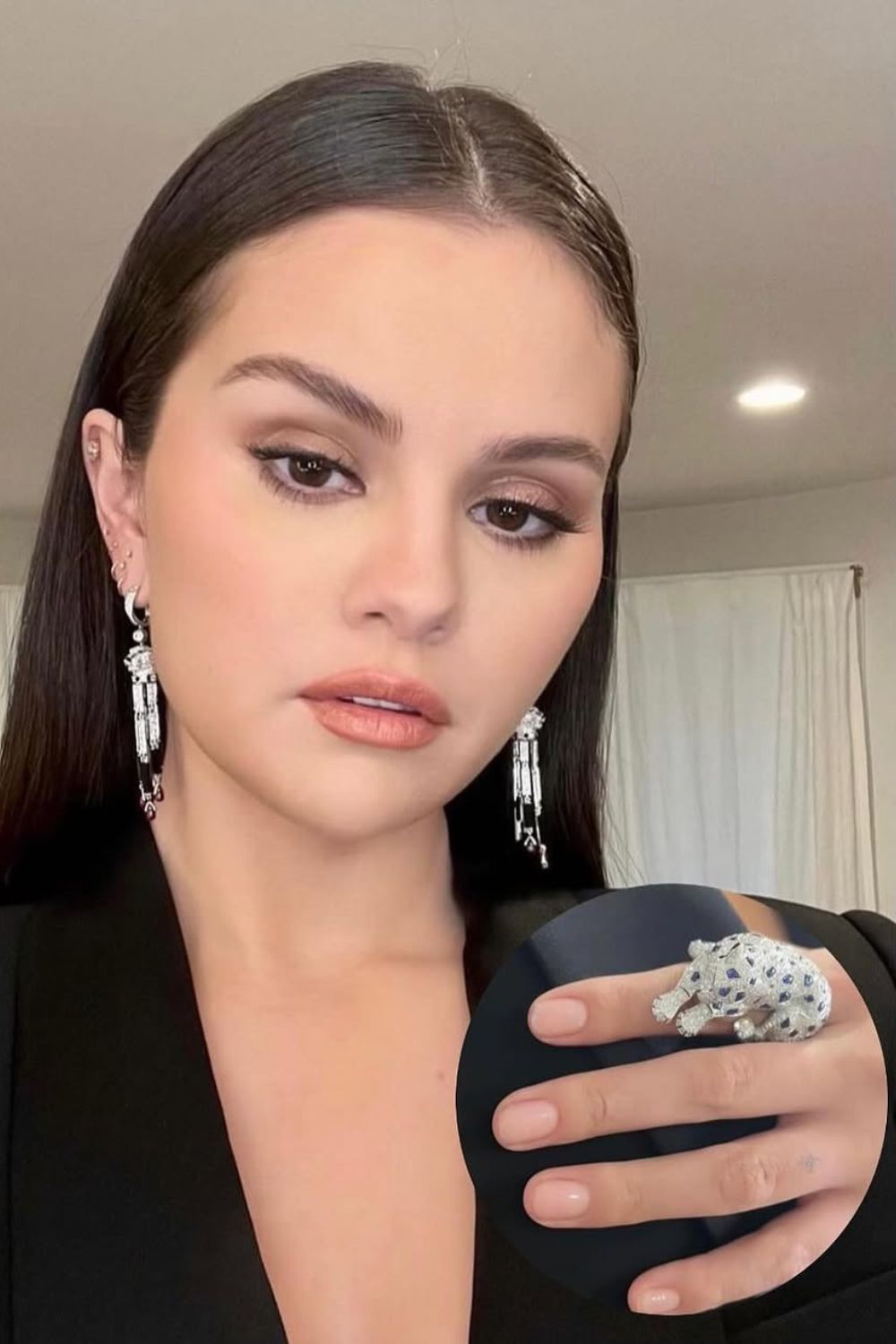 Famous singer Selena Gomez wearing soap nails