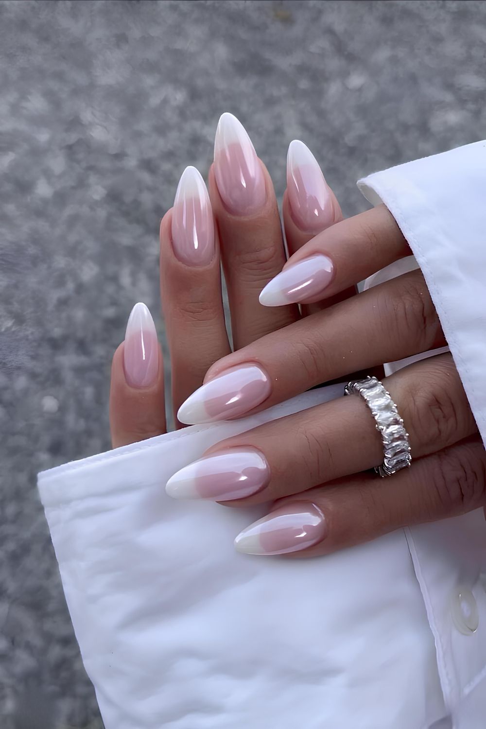 Glazed white French tip nails