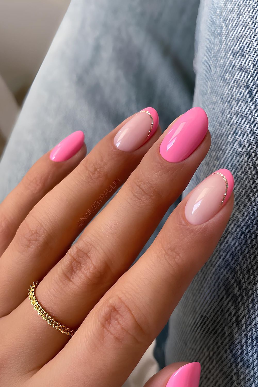 Glitter edged pink French tip nails