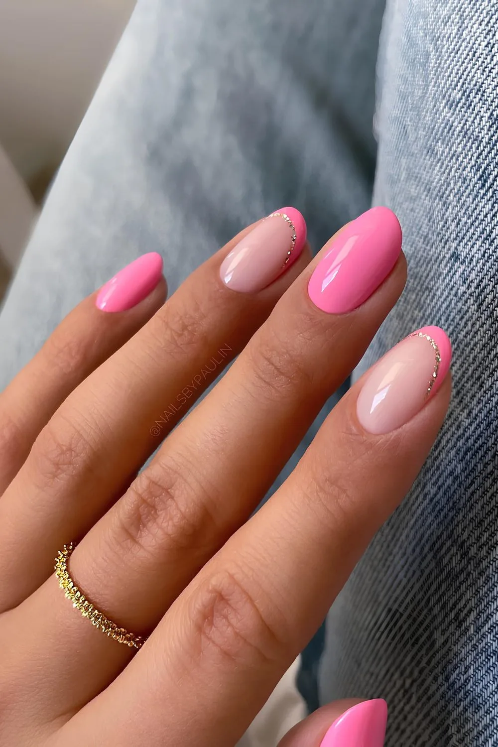 Glitter edged pink French tip nails