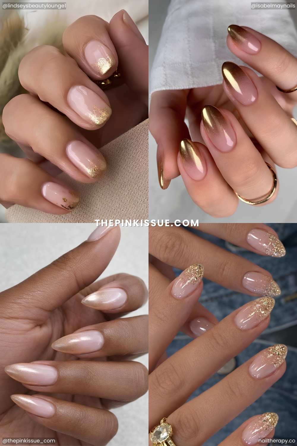A collection of gold ombre nail designs
