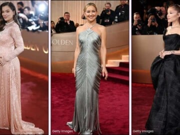 Kate Hudson, Ariana Grande and Hailee Steinfeld in Golden Globe dresses