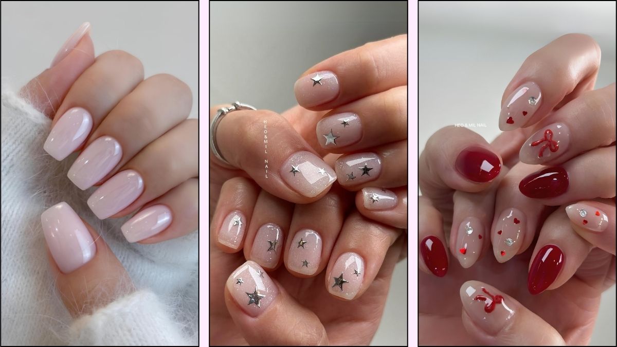 A collage of Korean nail designs for winter